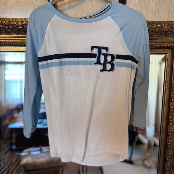 PINK Victoria's Secret Tops - Blue and White Raglan Shirt- PINK